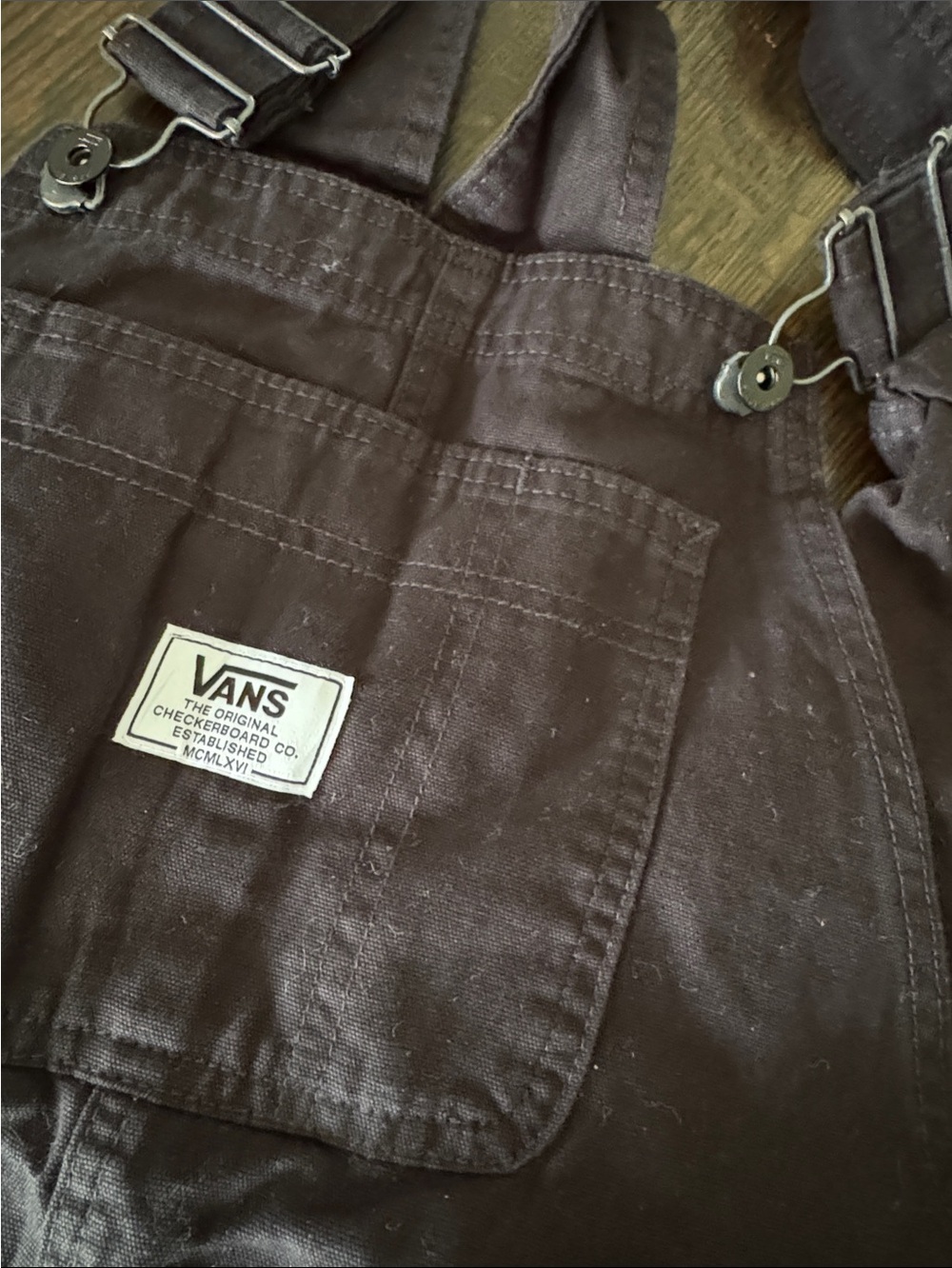Vans Dark Brown Cargo Overalls with Front Patch Pocket and Adjustable Straps